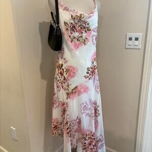 She white with pink floral print midi dress. Size 42